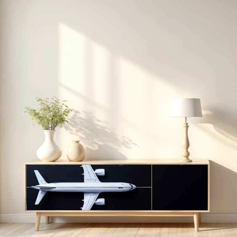 Naklejka repozycjonowalna biały samolot widok z góry na czarnym tle – Wallissimo® Naklejka repozycjonowalna biały samolot widok z góry na czarnym tle – Wallissimo®