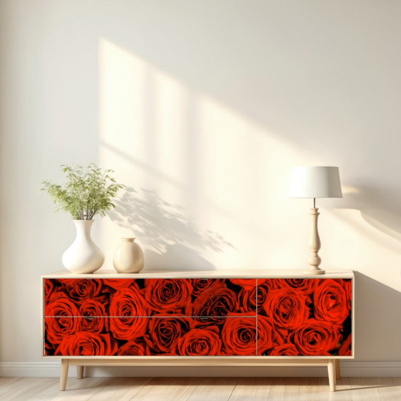 Naklejka repozycjonowalna bujny bukiet czerwonych róż – Wallissimo® Naklejka repozycjonowalna bujny bukiet czerwonych róż – Wallissimo®
