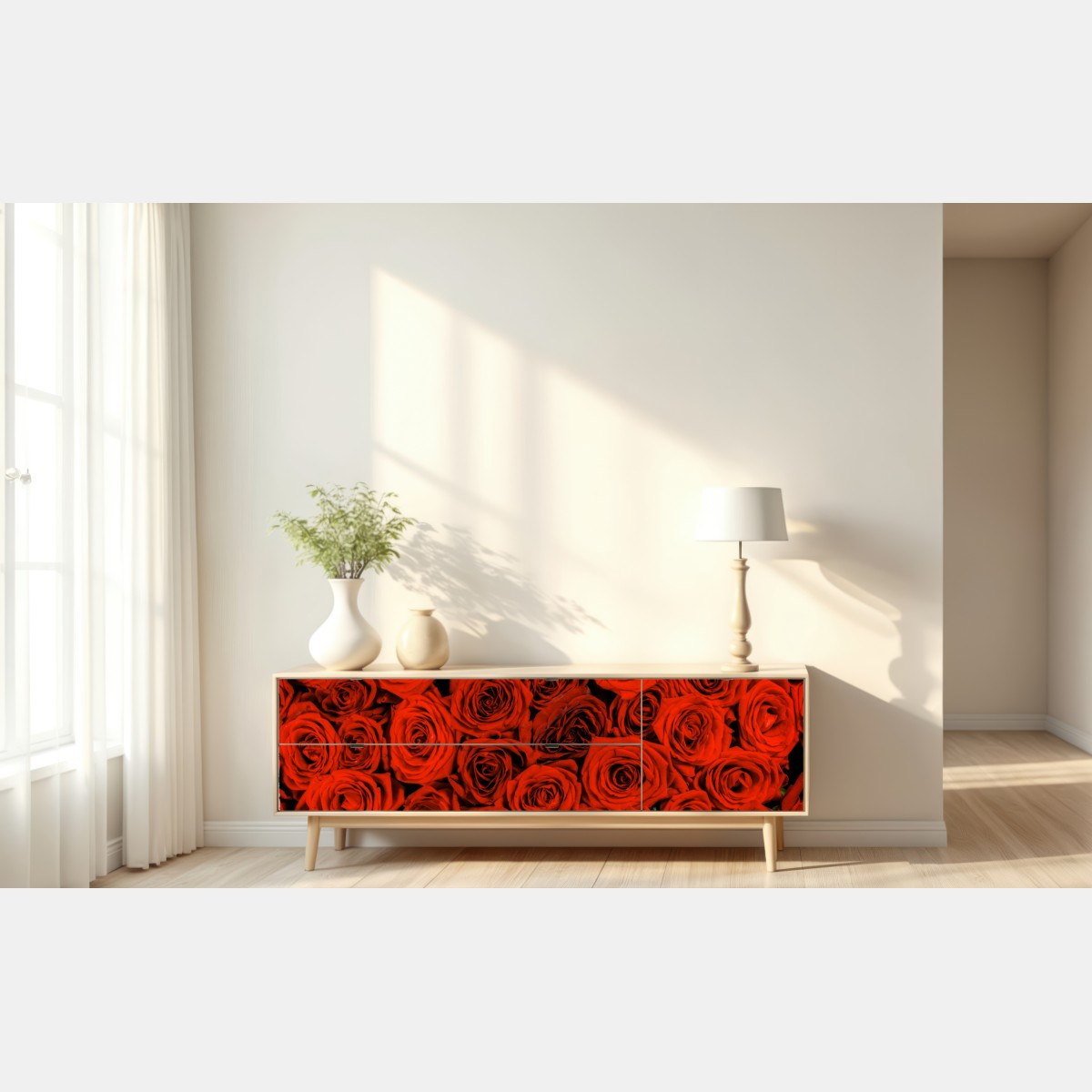 Naklejka repozycjonowalna bujny bukiet czerwonych róż – Wallissimo® Naklejka repozycjonowalna bujny bukiet czerwonych róż – Wallissimo®