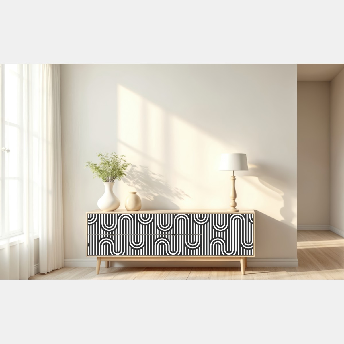 Naklejka repozycjonowalna czarno-biały geometryczny wzór optyczny – Wallissimo® Naklejka repozycjonowalna czarno-biały geometryczny wzór optyczny – Wallissimo®