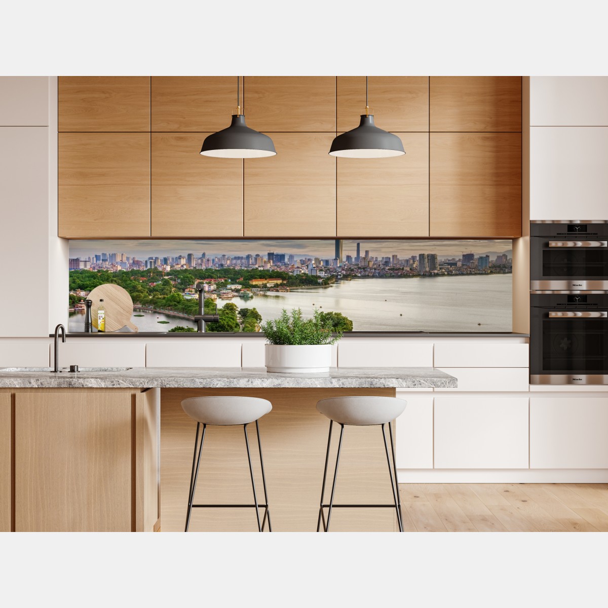 Naklejka repozycjonowalna spokojna miejska panorama nad jeziorem – Wallissimo® Naklejka repozycjonowalna spokojna miejska panorama nad jeziorem – Wallissimo®