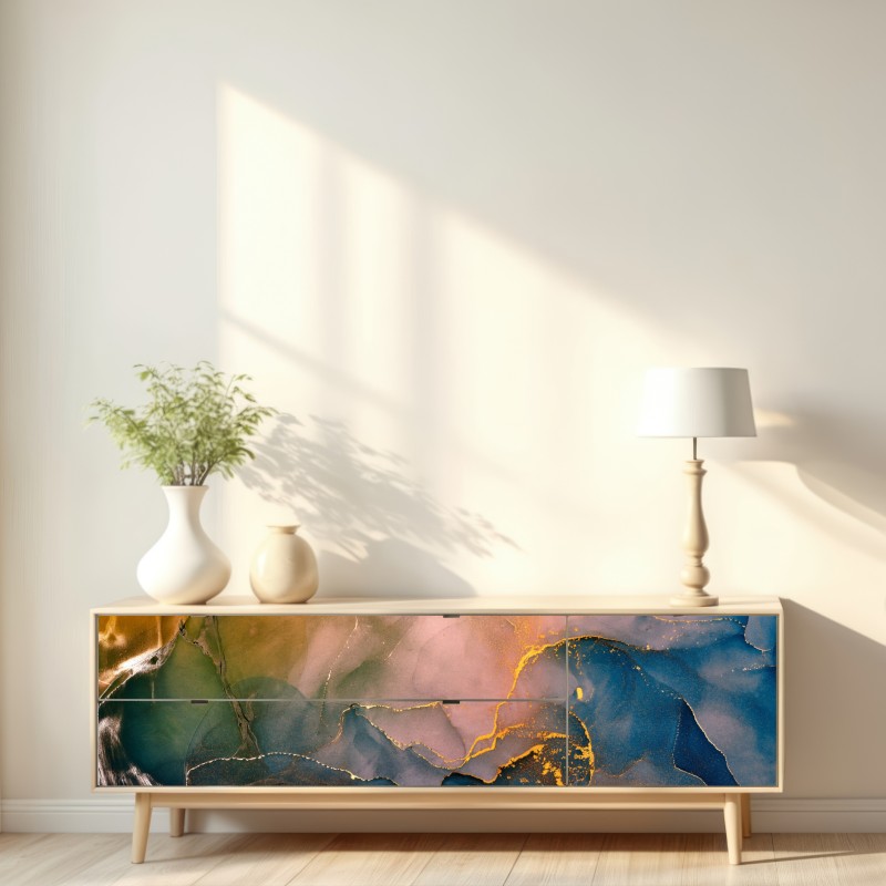 Naklejka repozycjonowalna niebiesko-złoty abstrakcyjny marmur – Wallissimo® Naklejka repozycjonowalna niebiesko-złoty abstrakcyjny marmur – Wallissimo®