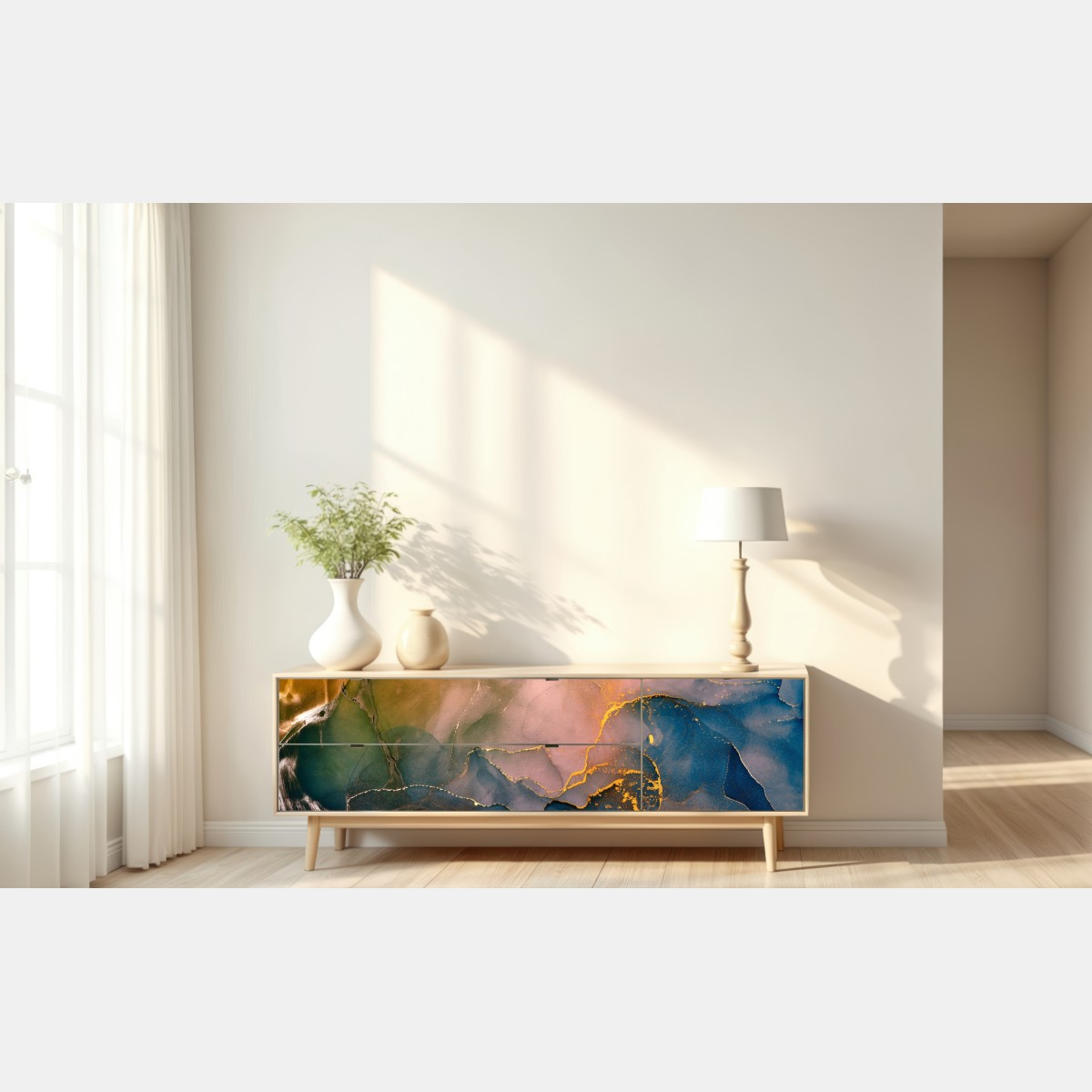 Naklejka repozycjonowalna niebiesko-złoty abstrakcyjny marmur – Wallissimo® Naklejka repozycjonowalna niebiesko-złoty abstrakcyjny marmur – Wallissimo®