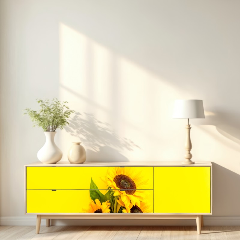 Naklejka repozycjonowalna jasny bukiet słoneczników na żółtym tle – Wallissimo® Naklejka repozycjonowalna jasny bukiet słoneczników na żółtym tle – Wallissimo®