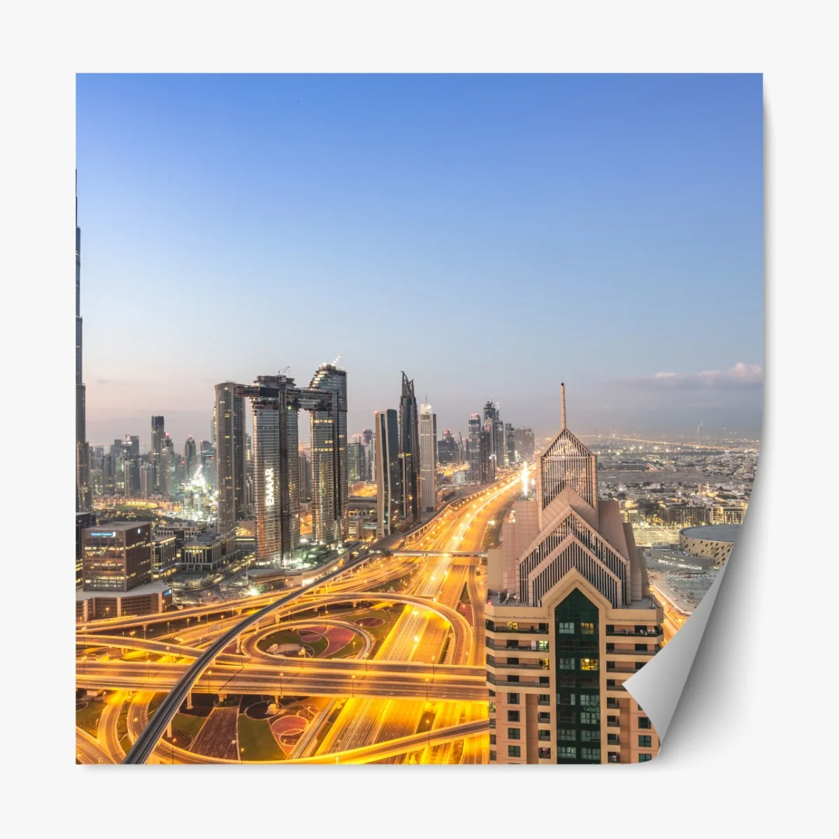 Naklejka repozycjonowalna panorama Dubaju o zmierzchu – Wallissimo® Naklejka repozycjonowalna panorama Dubaju o zmierzchu – Wallissimo®