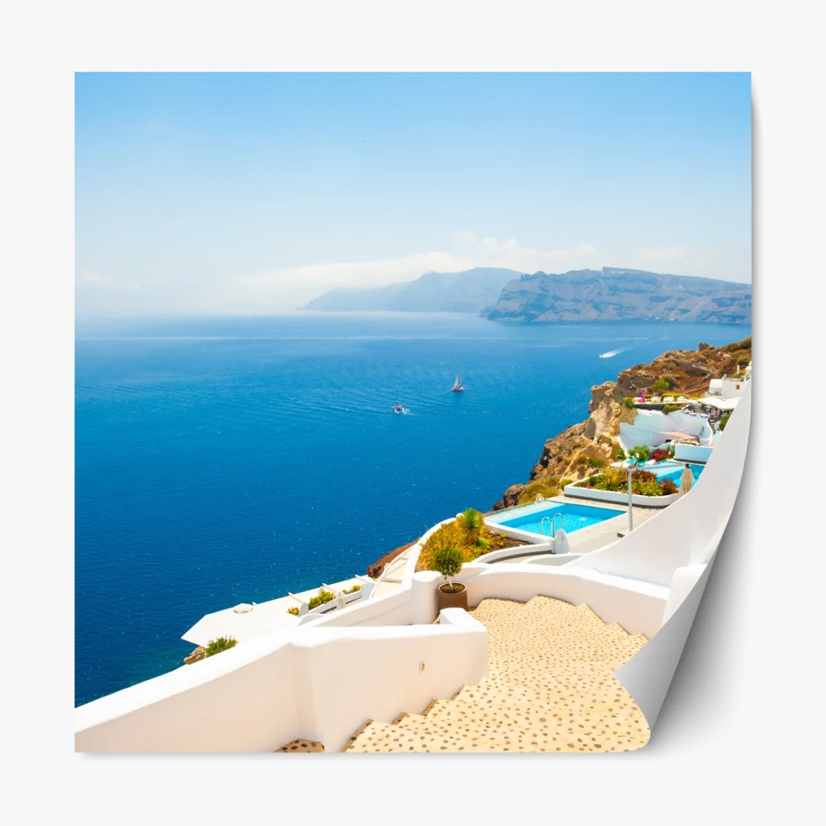 Naklejka repozycjonowalna Santorini widok na wybrzeże z białą architekturą – Wallissimo® Naklejka repozycjonowalna Santorini widok na wybrzeże z białą architekturą – Wallissimo®