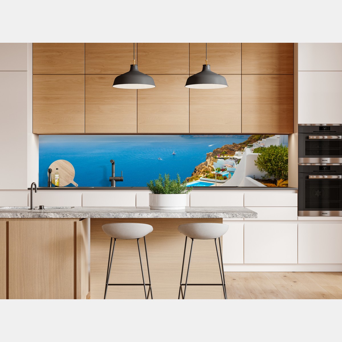 Naklejka repozycjonowalna Santorini widok na wybrzeże z białą architekturą – Wallissimo® Naklejka repozycjonowalna Santorini widok na wybrzeże z białą architekturą – Wallissimo®