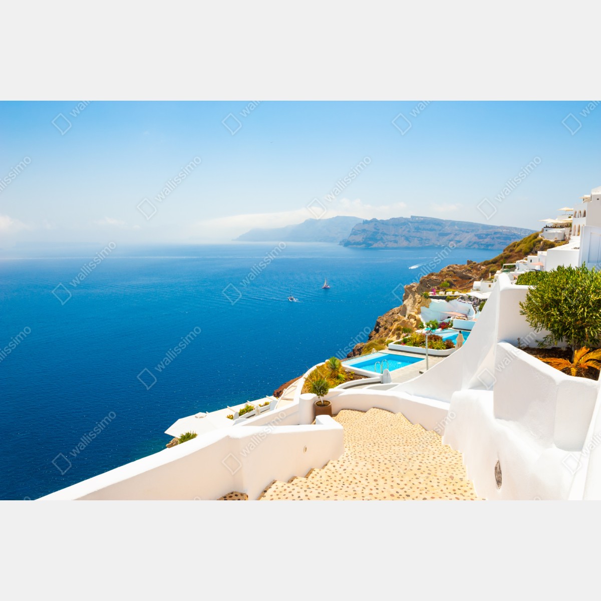 Naklejka repozycjonowalna Santorini widok na wybrzeże z białą architekturą – Wallissimo® Naklejka repozycjonowalna Santorini widok na wybrzeże z białą architekturą – Wallissimo®