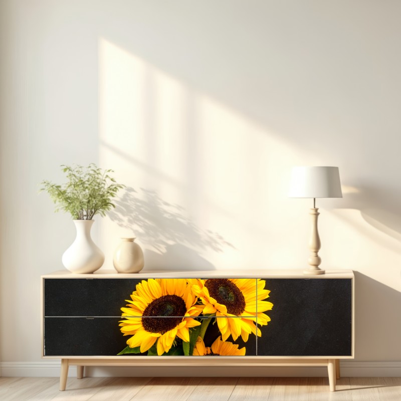 Naklejka repozycjonowalna słoneczniki na czarnym tle – Wallissimo® Naklejka repozycjonowalna słoneczniki na czarnym tle – Wallissimo®