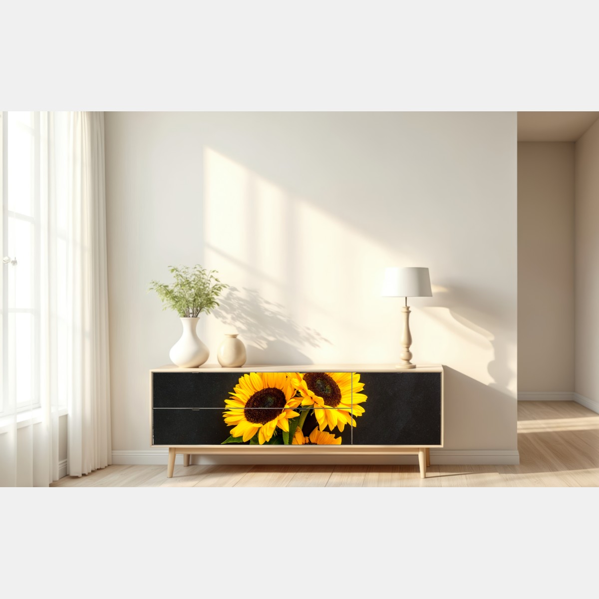 Naklejka repozycjonowalna słoneczniki na czarnym tle – Wallissimo® Naklejka repozycjonowalna słoneczniki na czarnym tle – Wallissimo®