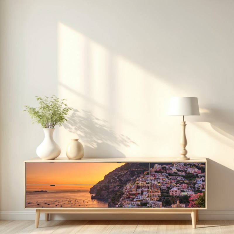 Naklejka repozycjonowalna zachód słońca nad Positano, Wybrzeże Amalfitańskie – Wallissimo® Naklejka repozycjonowalna zachód słońca nad Positano, Wybrzeże Amalfitańskie – Wallissimo®