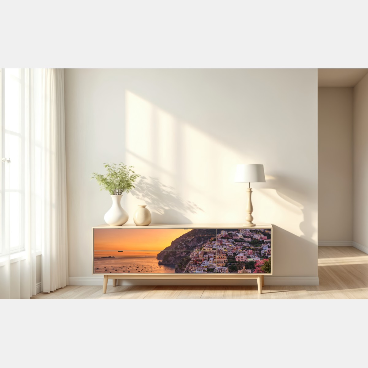 Naklejka repozycjonowalna zachód słońca nad Positano, Wybrzeże Amalfitańskie – Wallissimo® Naklejka repozycjonowalna zachód słońca nad Positano, Wybrzeże Amalfitańskie – Wallissimo®