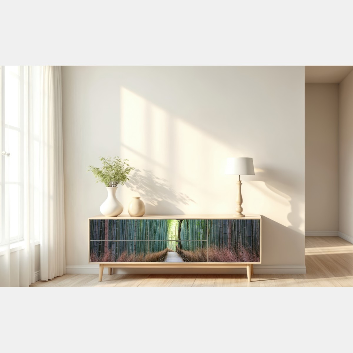 Naklejka repozycjonowalna spokojna ścieżka w lesie bambusowym – Wallissimo® Naklejka repozycjonowalna spokojna ścieżka w lesie bambusowym – Wallissimo®