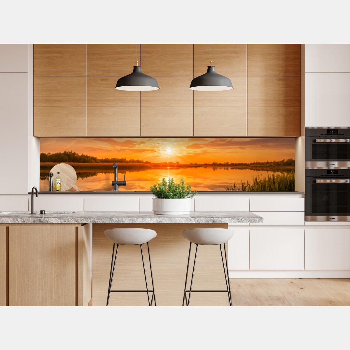 Naklejka repozycjonowalna złoty zachód słońca nad spokojnym jeziorem – Wallissimo® Naklejka repozycjonowalna złoty zachód słońca nad spokojnym jeziorem – Wallissimo®