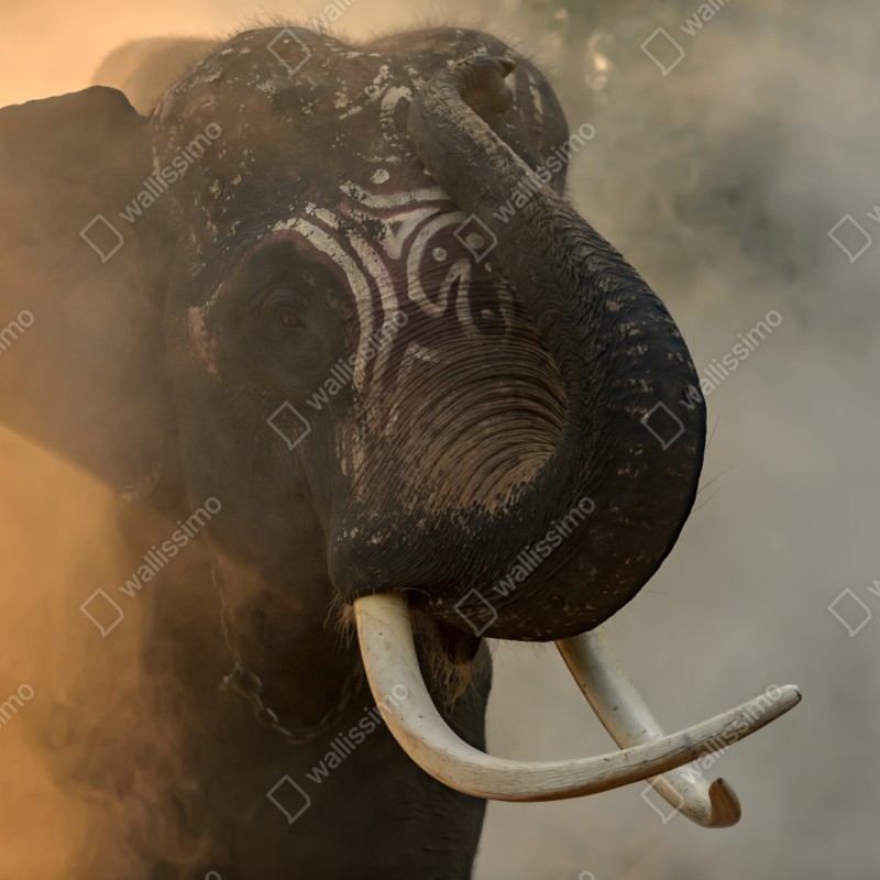 Naklejka repozycjonowalna majestatyczny słoń z Tajlandii z kłami – Wallissimo® Naklejka repozycjonowalna majestatyczny słoń z Tajlandii z kłami – Wallissimo®
