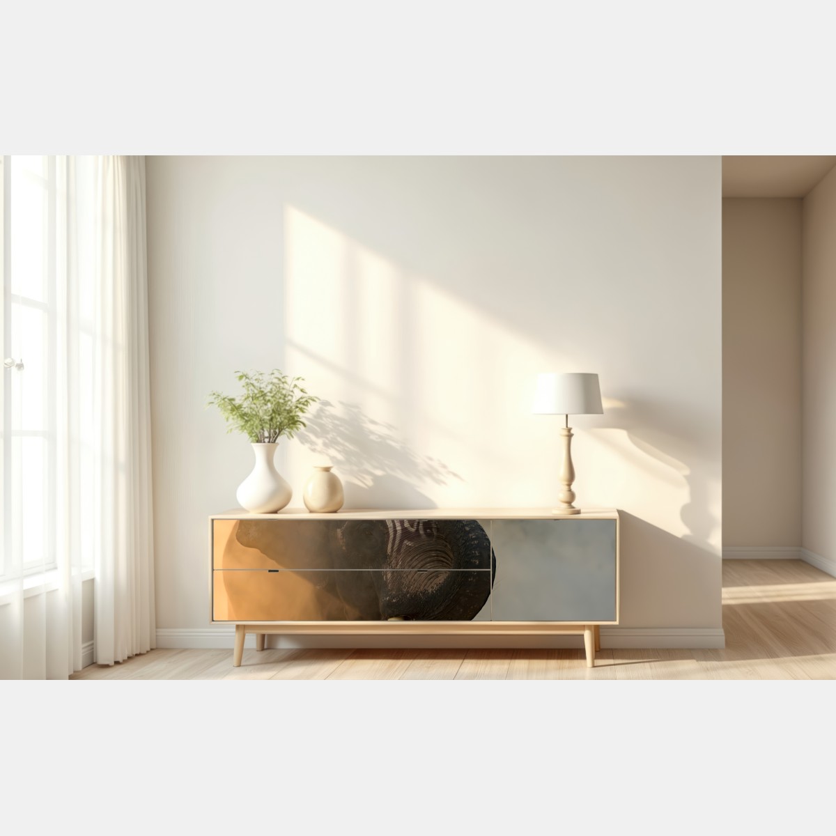 Naklejka repozycjonowalna majestatyczny słoń z Tajlandii z kłami – Wallissimo® Naklejka repozycjonowalna majestatyczny słoń z Tajlandii z kłami – Wallissimo®