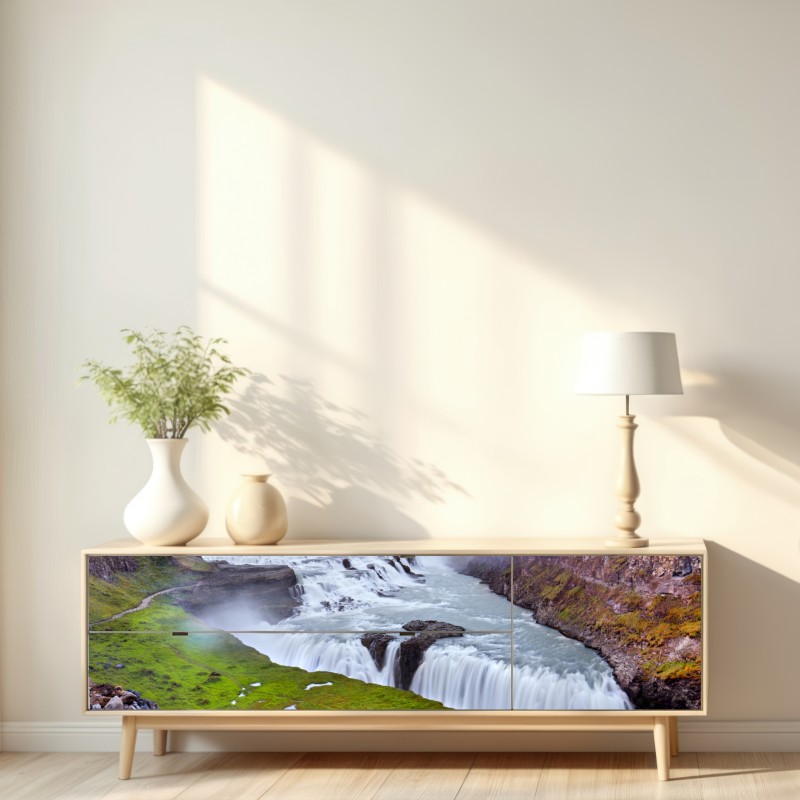 Naklejka repozycjonowalna panoramiczny widok wodospadu Gullfoss – Wallissimo® Naklejka repozycjonowalna panoramiczny widok wodospadu Gullfoss – Wallissimo®