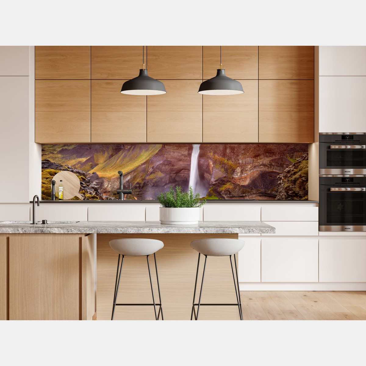 Naklejka repozycjonowalna Haifoss wodospad o zachodzie słońca – Wallissimo® Naklejka repozycjonowalna Haifoss wodospad o zachodzie słońca – Wallissimo®