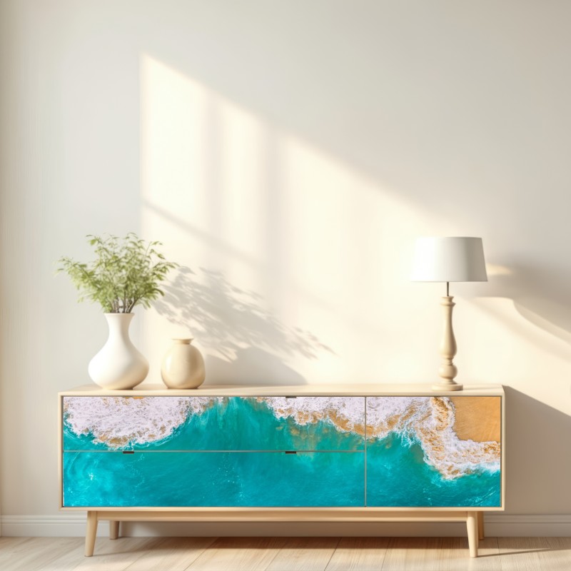 Naklejka repozycjonowalna turkusowe fale nad plażą Kelingking, Nusa Penida – Wallissimo® Naklejka repozycjonowalna turkusowe fale nad plażą Kelingking, Nusa Penida – Wallissimo®