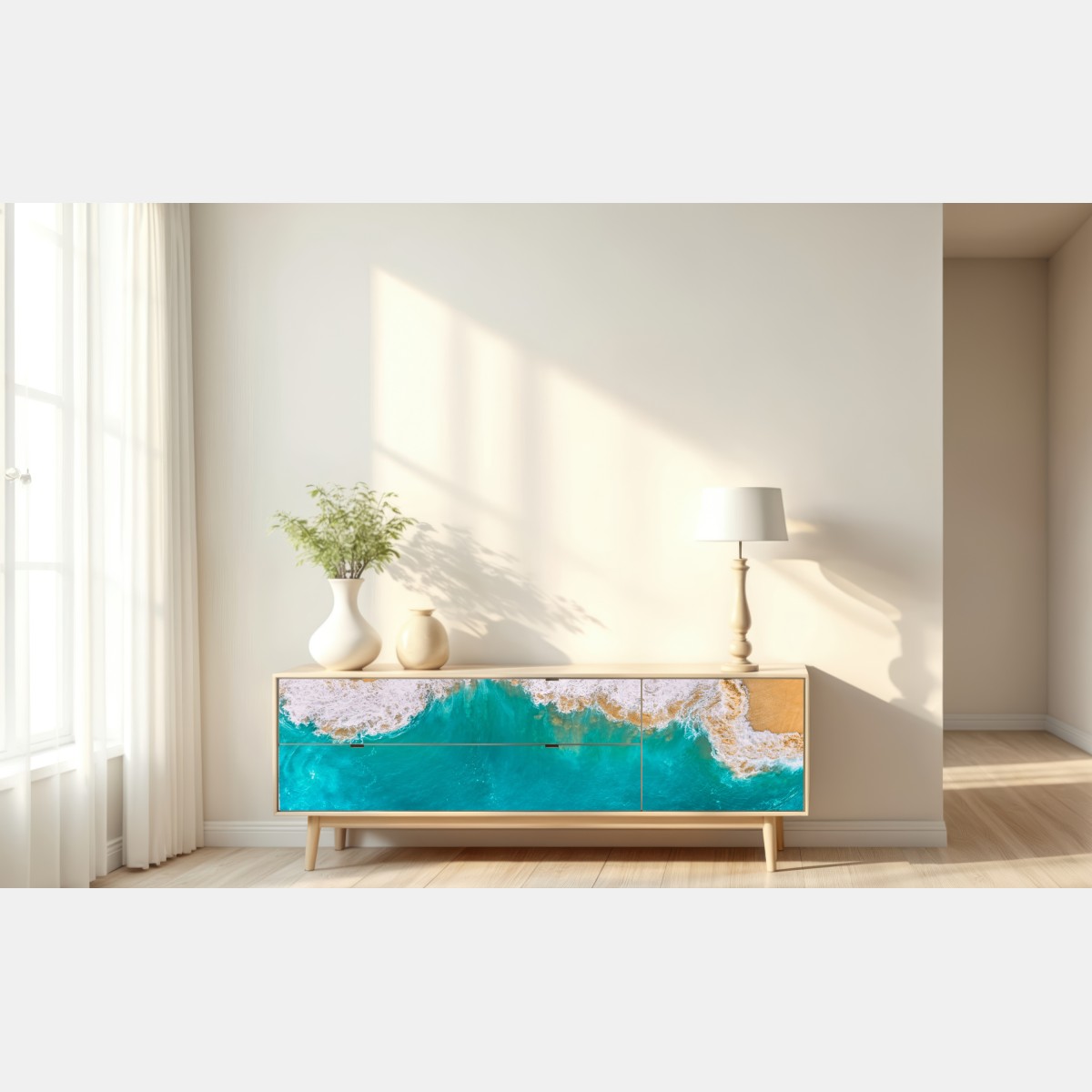 Naklejka repozycjonowalna turkusowe fale nad plażą Kelingking, Nusa Penida – Wallissimo® Naklejka repozycjonowalna turkusowe fale nad plażą Kelingking, Nusa Penida – Wallissimo®