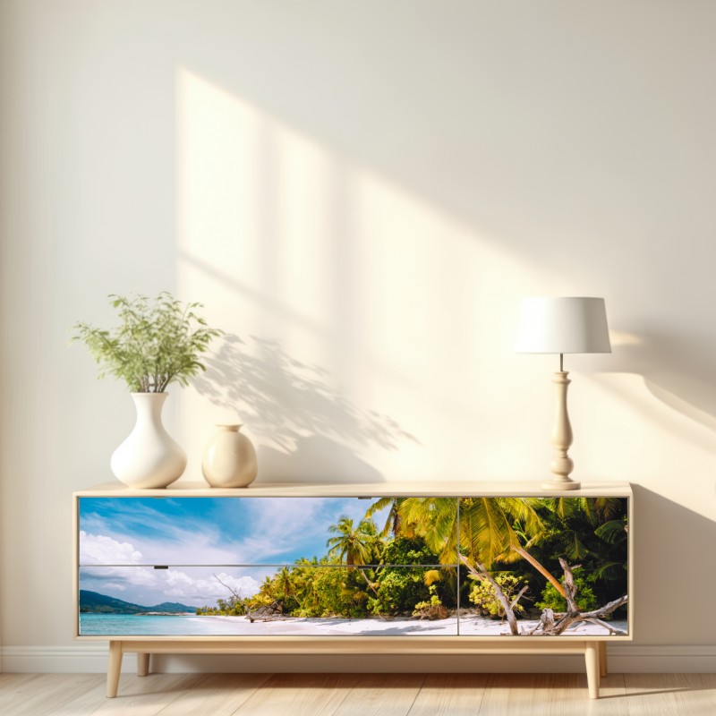 Naklejka repozycjonowalna tropikalna plaża z palmami – Wallissimo® Naklejka repozycjonowalna tropikalna plaża z palmami – Wallissimo®