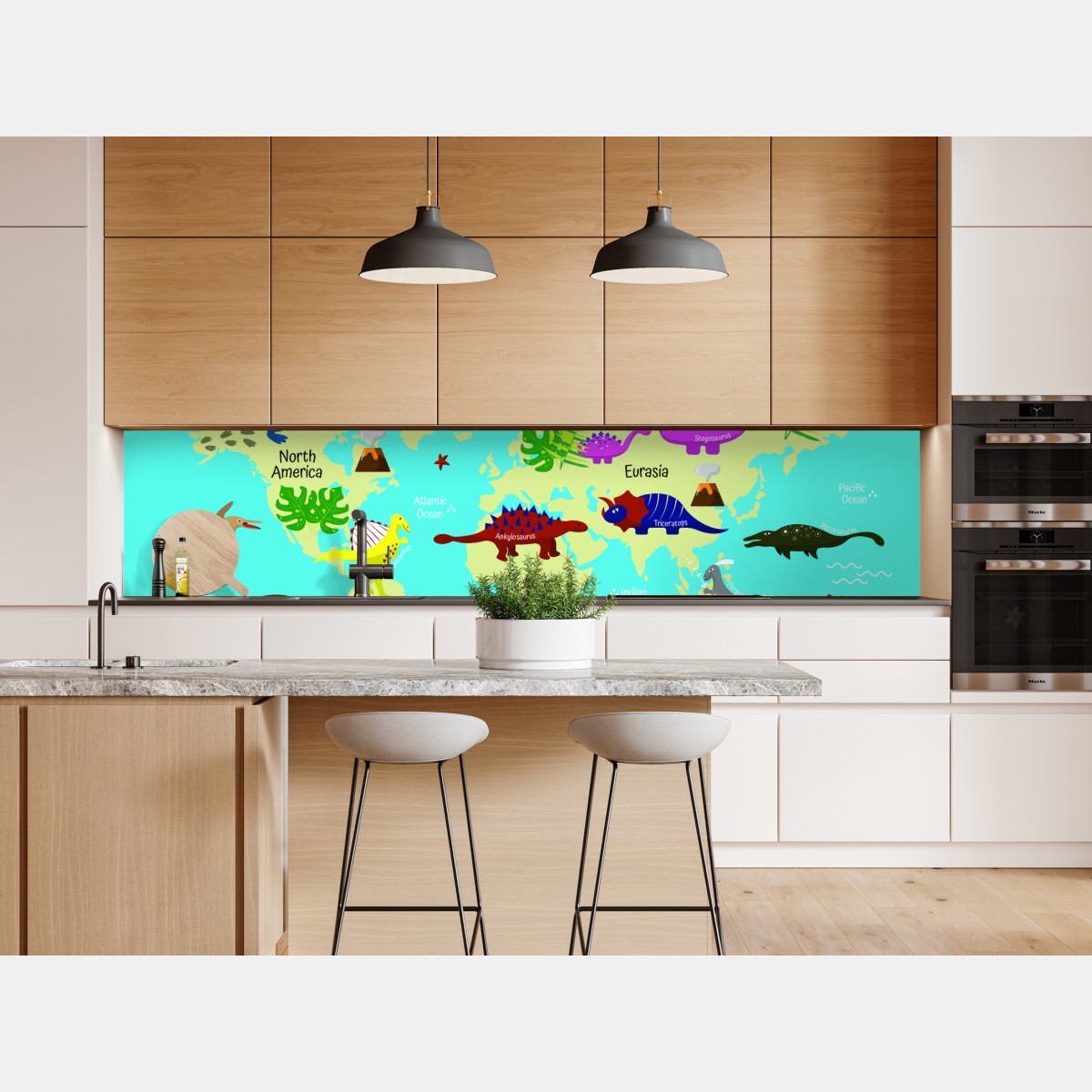 Naklejka repozycjonowalna kolorowa mapa świata z dinozaurami – Wallissimo® Naklejka repozycjonowalna kolorowa mapa świata z dinozaurami – Wallissimo®