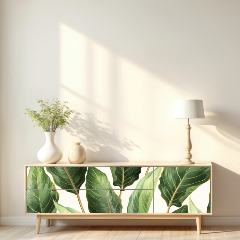Naklejka repozycjonowalna tropikalny wzór z liśćmi bananowca – Wallissimo® Naklejka repozycjonowalna tropikalny wzór z liśćmi bananowca – Wallissimo®