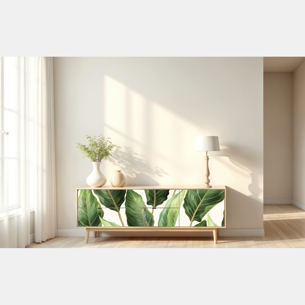 Naklejka repozycjonowalna tropikalny wzór z liśćmi bananowca – Wallissimo® Naklejka repozycjonowalna tropikalny wzór z liśćmi bananowca – Wallissimo®