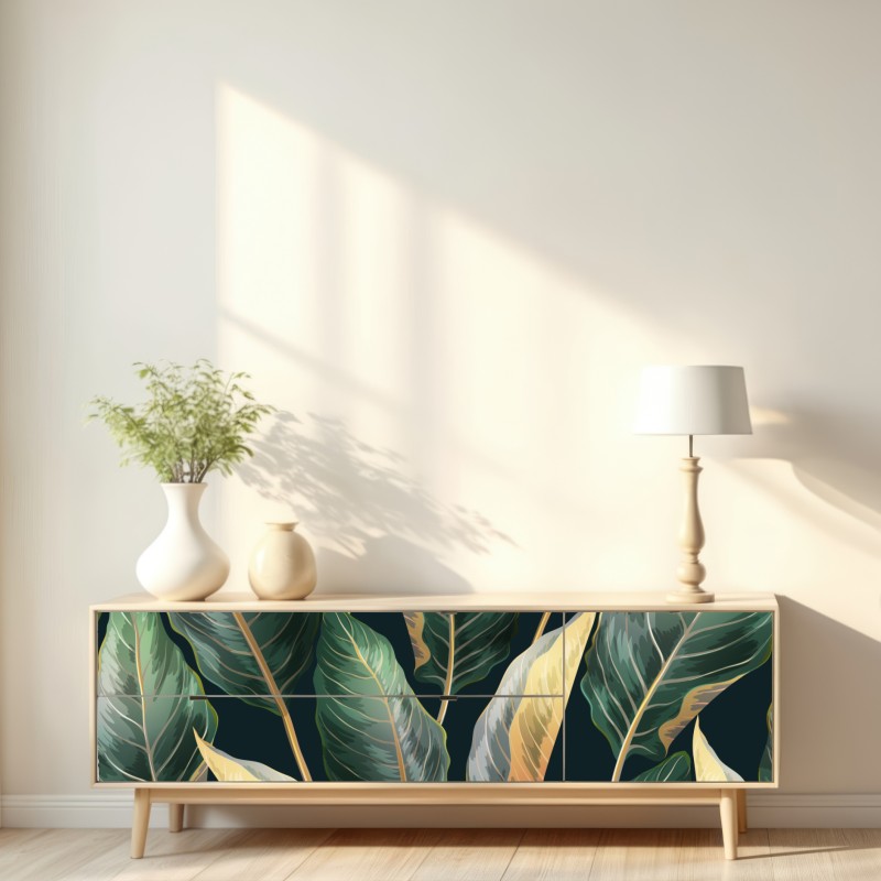 Naklejka repozycjonowalna vintage tropikalny wzór z liśćmi – Wallissimo® Naklejka repozycjonowalna vintage tropikalny wzór z liśćmi – Wallissimo®