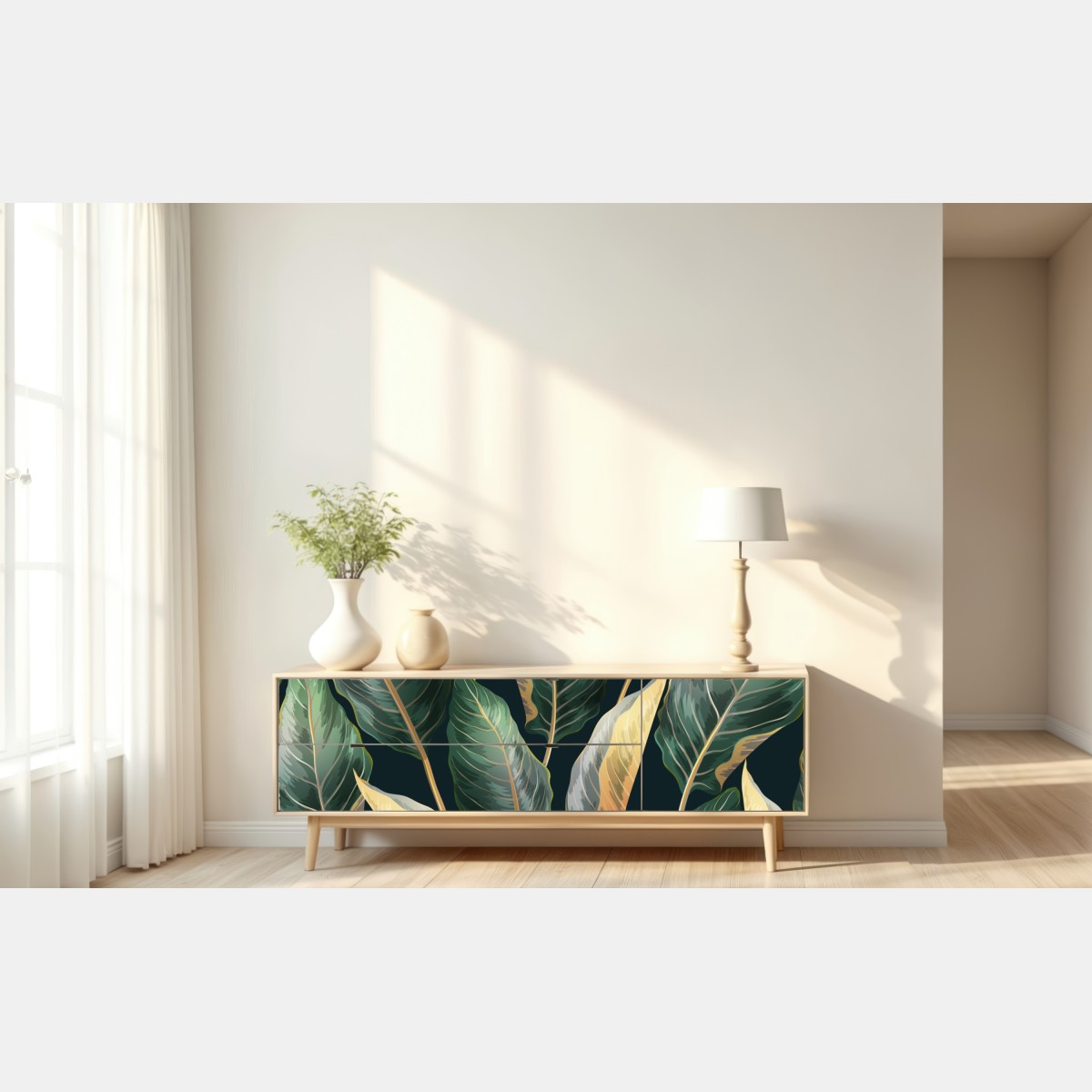 Naklejka repozycjonowalna vintage tropikalny wzór z liśćmi – Wallissimo® Naklejka repozycjonowalna vintage tropikalny wzór z liśćmi – Wallissimo®