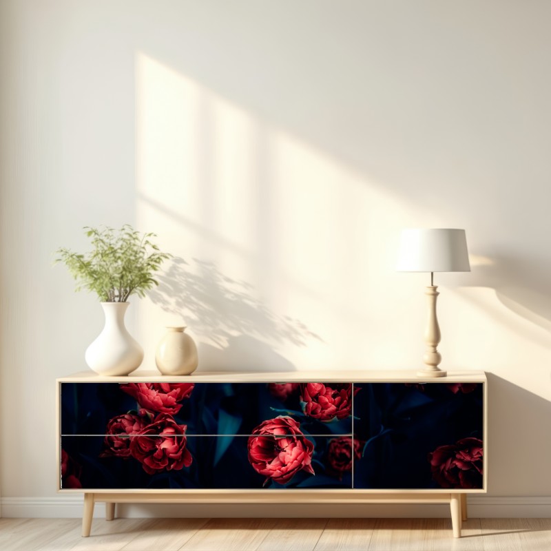 Naklejka repozycjonowalna ponury bukiet czerwonych tulipanów – Wallissimo® Naklejka repozycjonowalna ponury bukiet czerwonych tulipanów – Wallissimo®