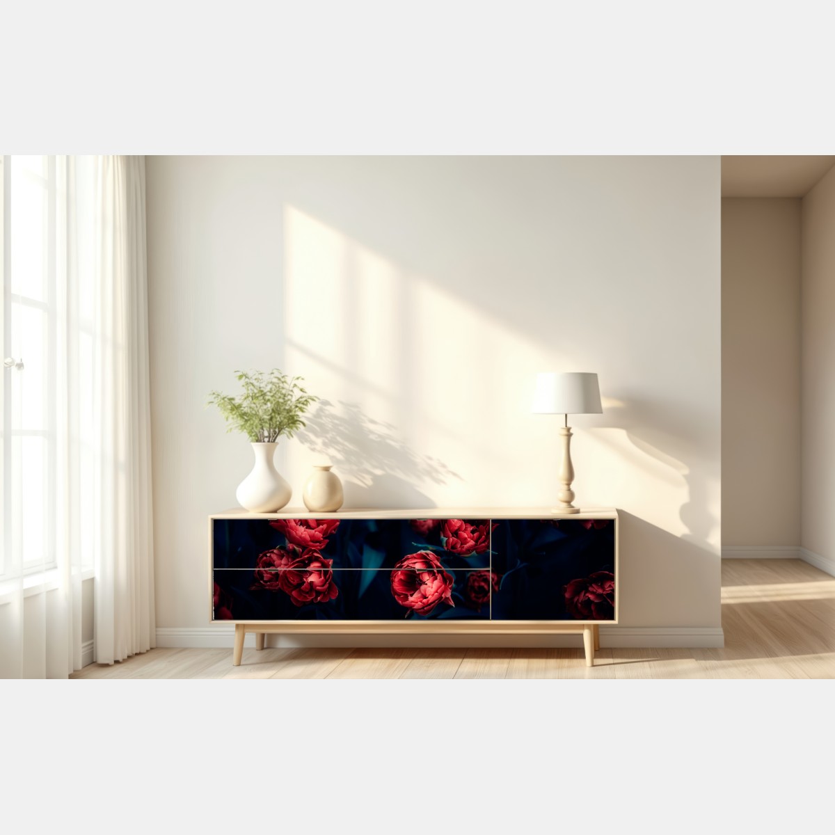 Naklejka repozycjonowalna ponury bukiet czerwonych tulipanów – Wallissimo® Naklejka repozycjonowalna ponury bukiet czerwonych tulipanów – Wallissimo®