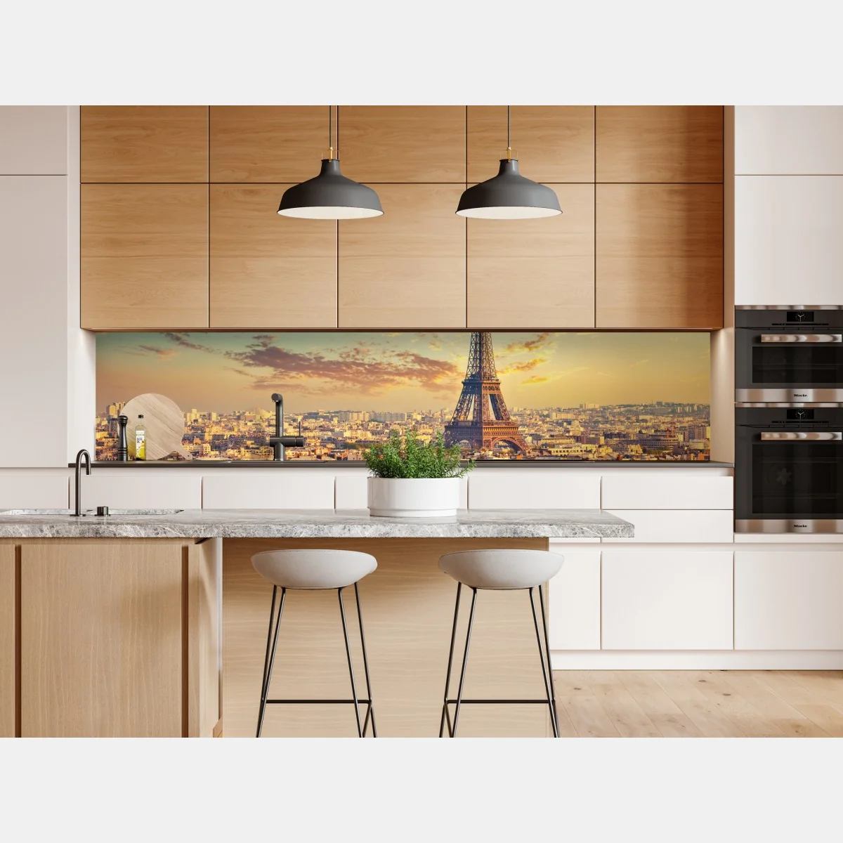 Naklejka repozycjonowalna zachód słońca nad panoramą Paryża z Wieżą Eiffla – Wallissimo®