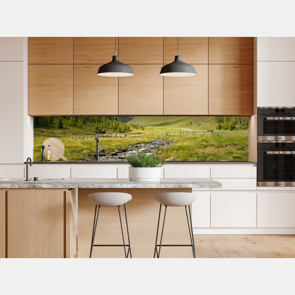 Naklejka repozycjonowalna alpejski strumień w słonecznej dolinie – Wallissimo® Naklejka repozycjonowalna alpejski strumień w słonecznej dolinie – Wallissimo®