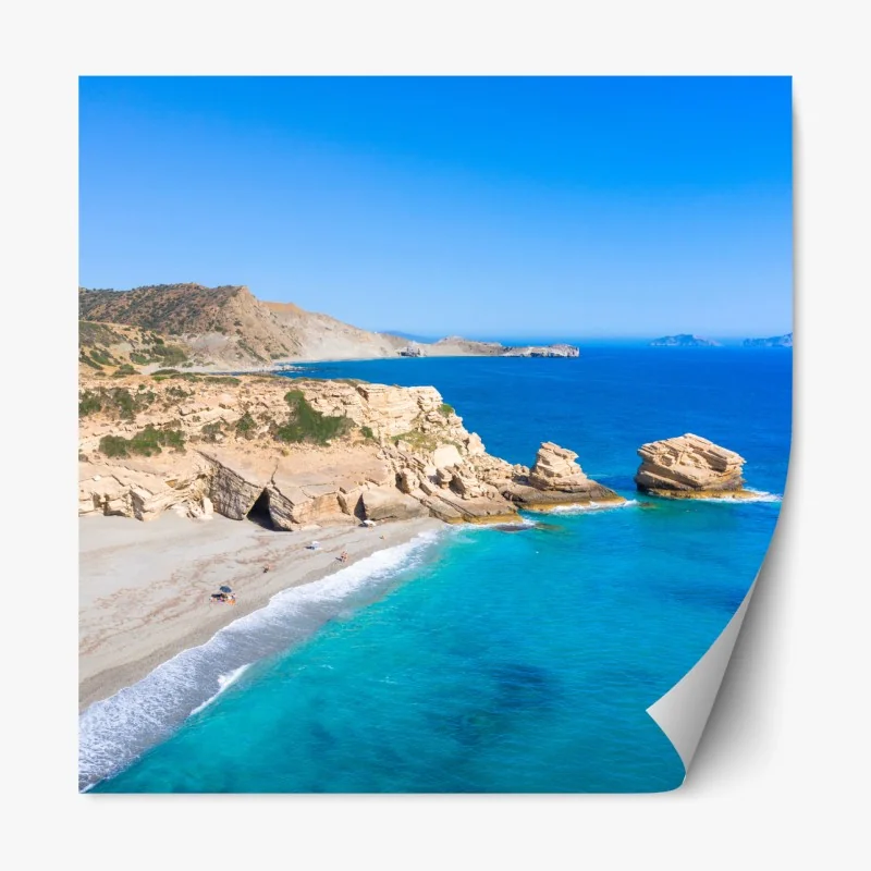 Naklejka repozycjonowalna intensywna różowa fasada z niebieskimi drzwiami – Wallissimo®