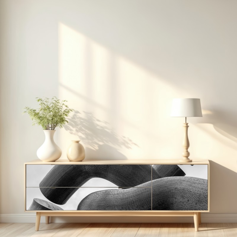 Naklejka repozycjonowalna krzywe formy abstrakcyjna rzeźba w odcieniach szarości – Wallissimo® Naklejka repozycjonowalna krzywe formy abstrakcyjna rzeźba w odcieniach szarości – Wallissimo®