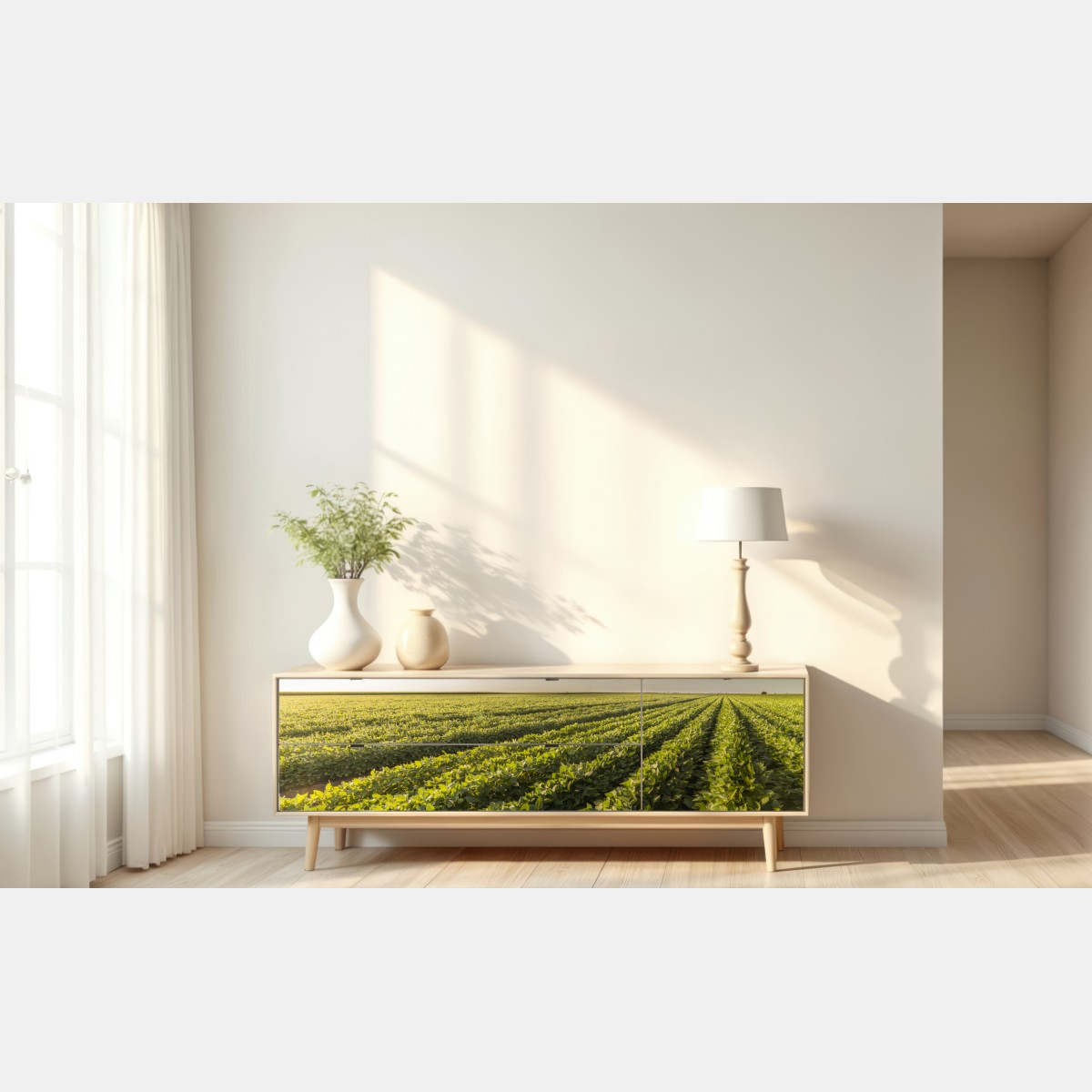 Naklejka repozycjonowalna słoneczne pole soi o zmierzchu – Wallissimo® Naklejka repozycjonowalna słoneczne pole soi o zmierzchu – Wallissimo®