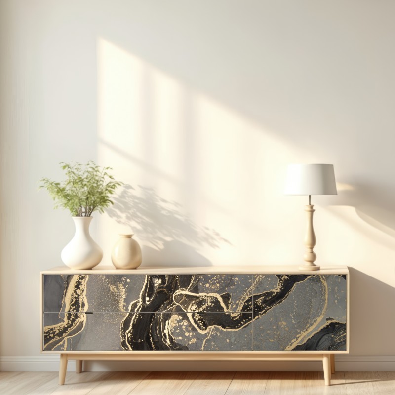Naklejka repozycjonowalna luksusowy czarno-złoty marmur abstrakcyjny – Wallissimo® Naklejka repozycjonowalna luksusowy czarno-złoty marmur abstrakcyjny – Wallissimo®