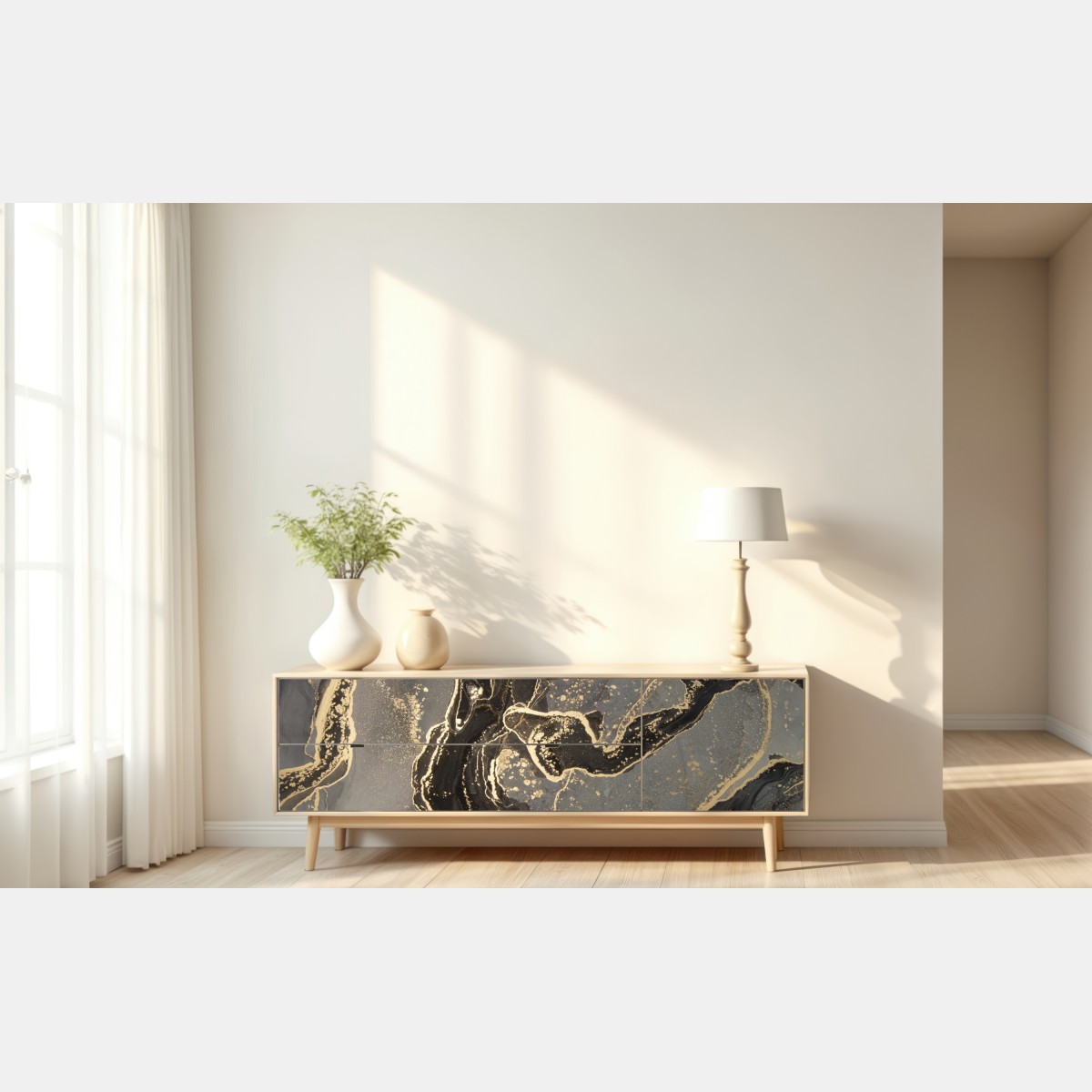 Naklejka repozycjonowalna luksusowy czarno-złoty marmur abstrakcyjny – Wallissimo® Naklejka repozycjonowalna luksusowy czarno-złoty marmur abstrakcyjny – Wallissimo®