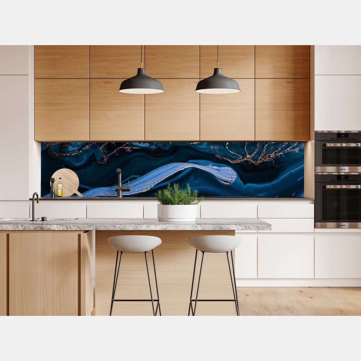 Naklejka repozycjonowalna granatowo-złota abstrakcja w ruchu – Wallissimo® Naklejka repozycjonowalna granatowo-złota abstrakcja w ruchu – Wallissimo®