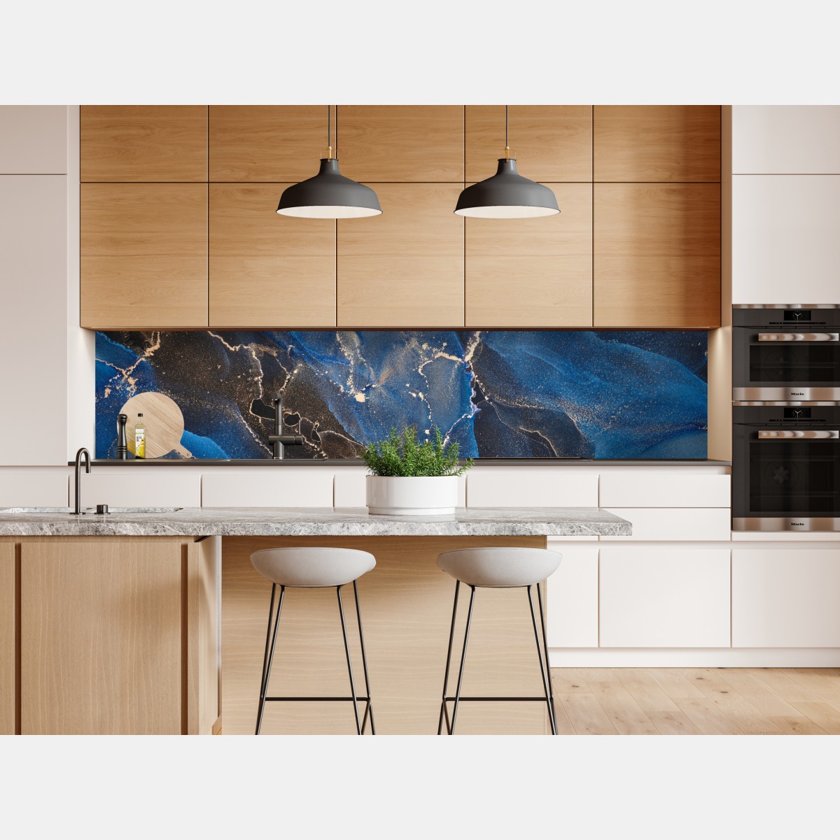 Naklejka repozycjonowalna luksusowe niebiesko-złote abstrakcyjne fale – Wallissimo® Naklejka repozycjonowalna luksusowe niebiesko-złote abstrakcyjne fale – Wallissimo®