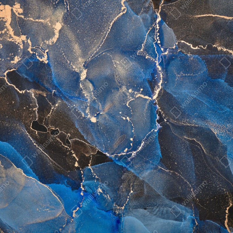 Naklejka repozycjonowalna luksusowe niebiesko-złote abstrakcyjne fale – Wallissimo® Naklejka repozycjonowalna luksusowe niebiesko-złote abstrakcyjne fale – Wallissimo®