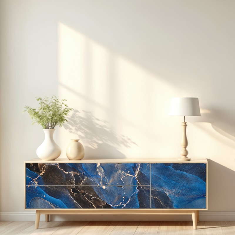 Naklejka repozycjonowalna luksusowe niebiesko-złote abstrakcyjne fale – Wallissimo® Naklejka repozycjonowalna luksusowe niebiesko-złote abstrakcyjne fale – Wallissimo®