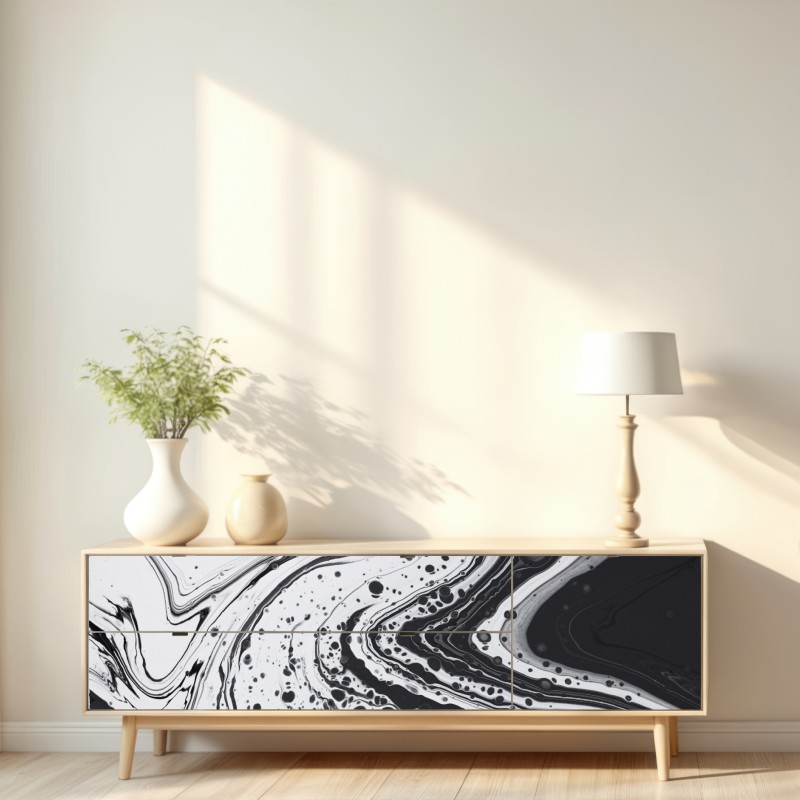 Naklejka repozycjonowalna czarno-biała marmurowa abstrakcja – Wallissimo® Naklejka repozycjonowalna czarno-biała marmurowa abstrakcja – Wallissimo®