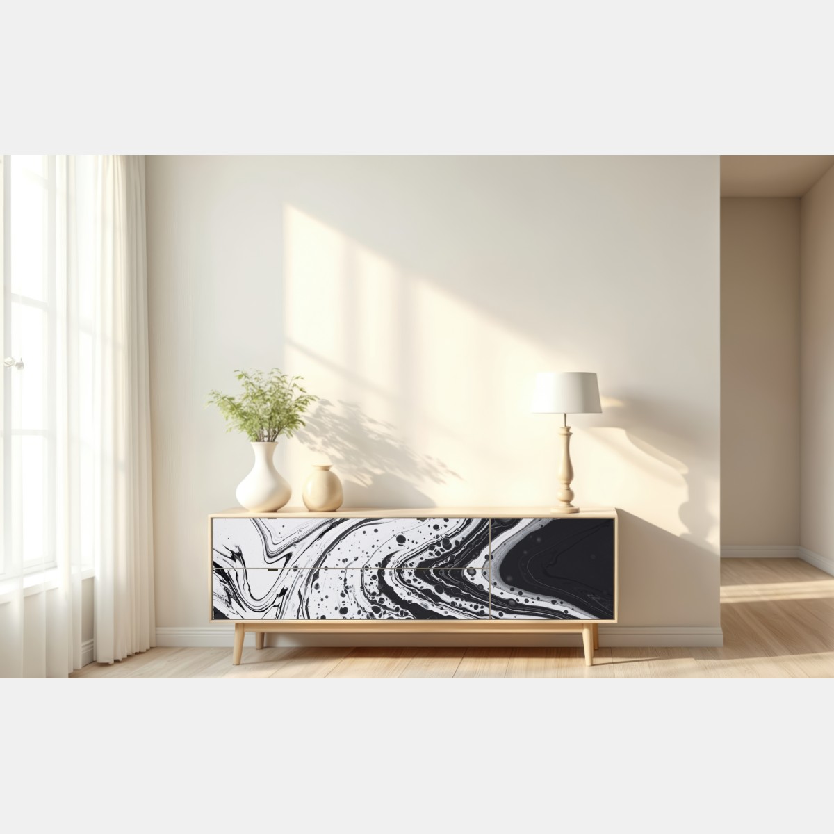 Naklejka repozycjonowalna czarno-biała marmurowa abstrakcja – Wallissimo® Naklejka repozycjonowalna czarno-biała marmurowa abstrakcja – Wallissimo®