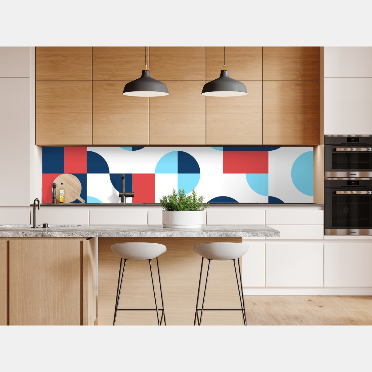 Naklejka repozycjonowalna odważny geometryczny wzór w granacie i koralu – Wallissimo® Naklejka repozycjonowalna odważny geometryczny wzór w granacie i koralu – Wallissimo®