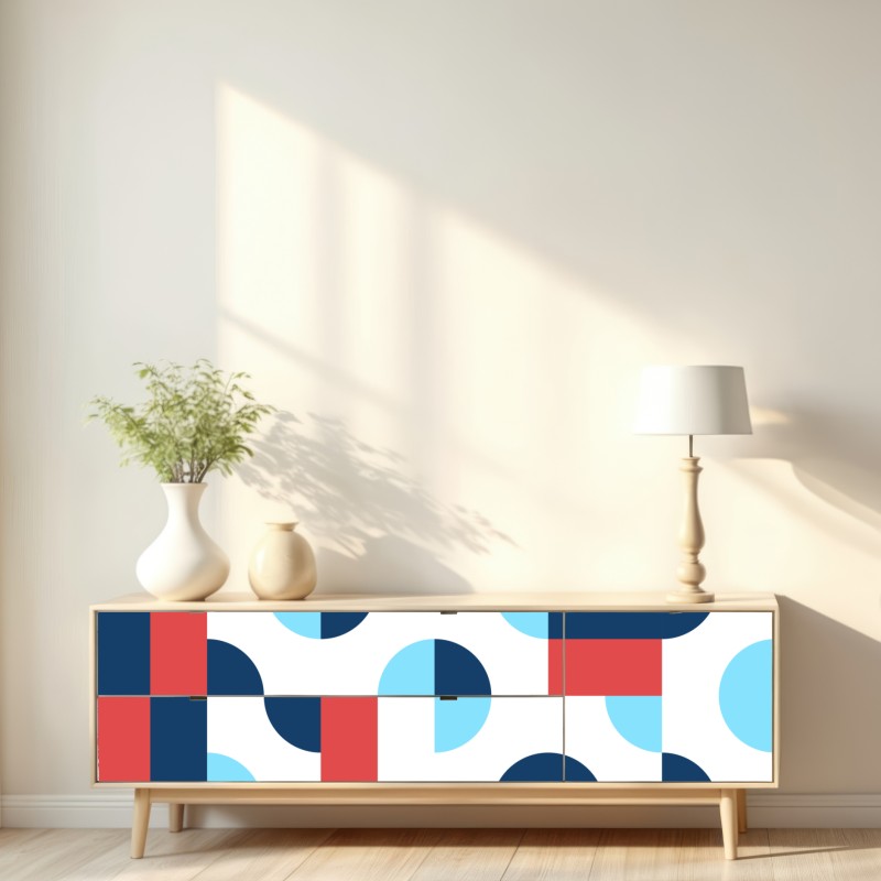 Naklejka repozycjonowalna odważny geometryczny wzór w granacie i koralu – Wallissimo® Naklejka repozycjonowalna odważny geometryczny wzór w granacie i koralu – Wallissimo®