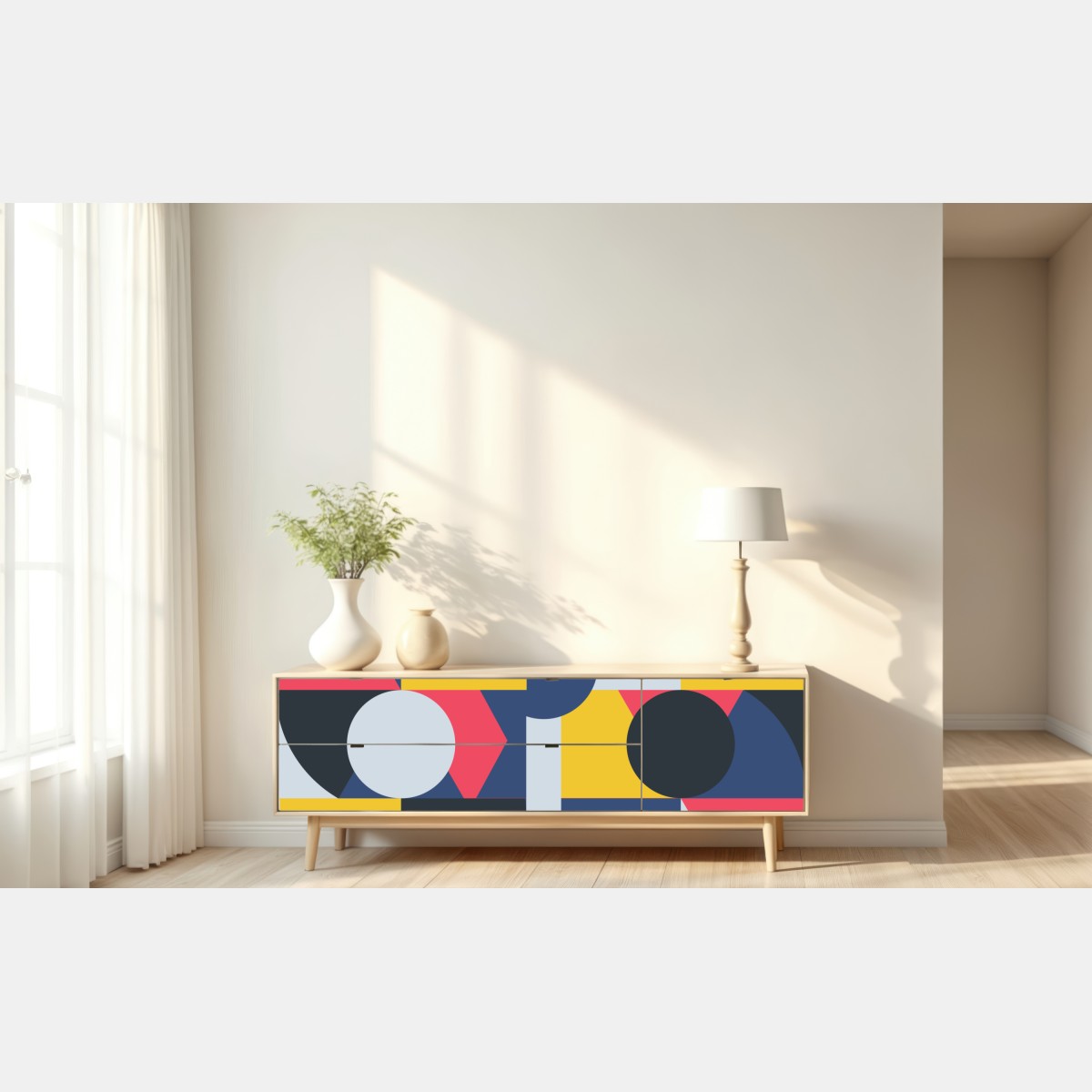 Naklejka repozycjonowalna żywa geometryczna kompozycja – Wallissimo® Naklejka repozycjonowalna żywa geometryczna kompozycja – Wallissimo®