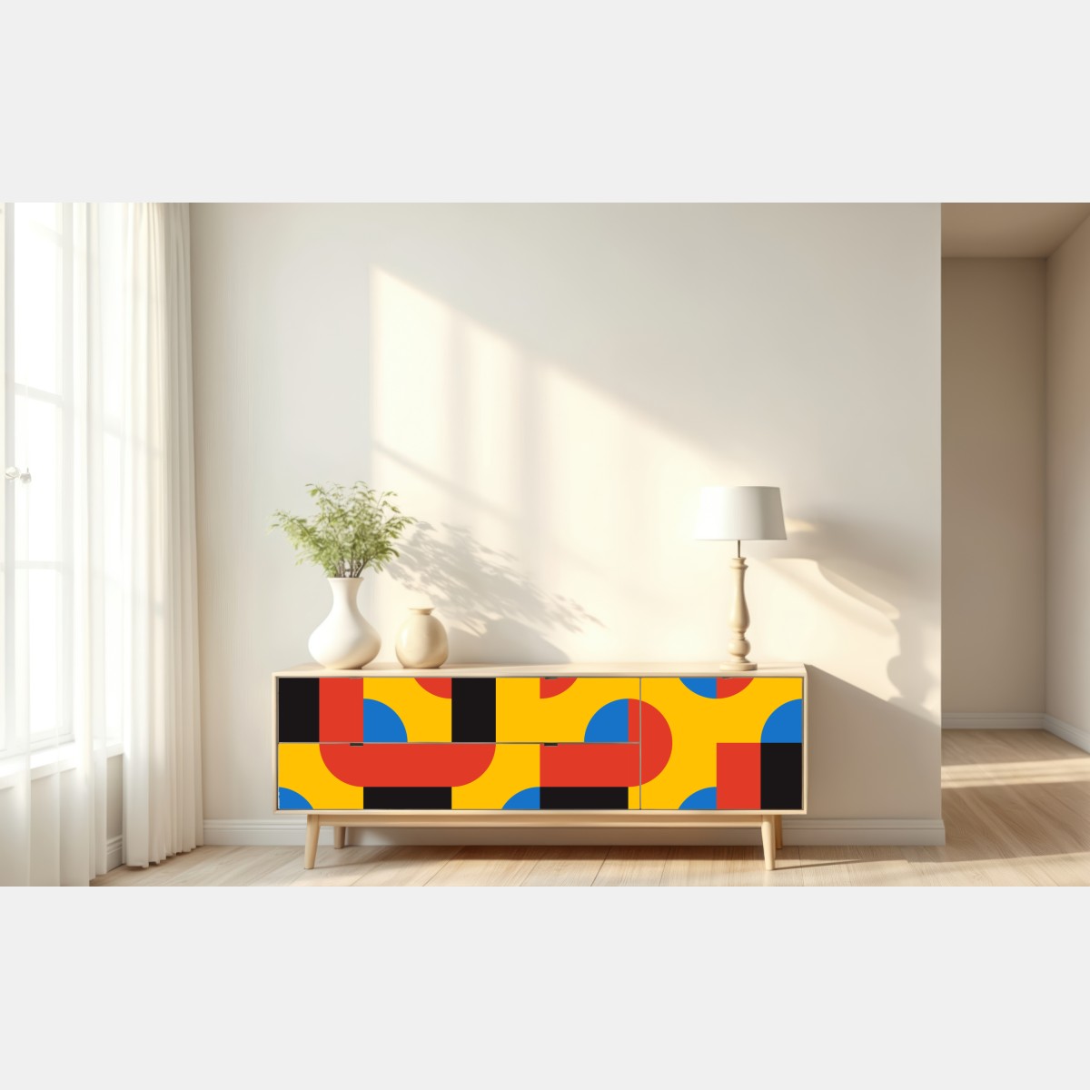 Naklejka repozycjonowalna odważny geometryczny wzór na ścianę – Wallissimo® Naklejka repozycjonowalna odważny geometryczny wzór na ścianę – Wallissimo®