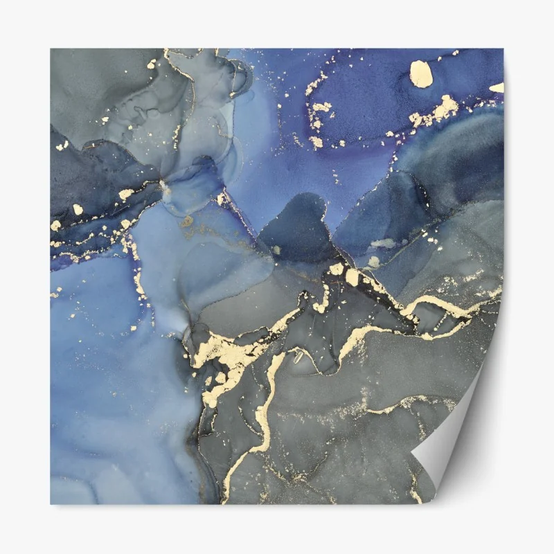 Naklejka repozycjonowalna luksusowa niebiesko-złota abstrakcja fluidalna